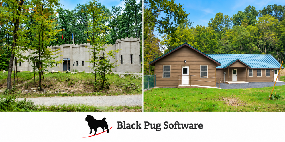 Tuckahoe castle cabin and Rotary Lodge with Black Pug Software logo